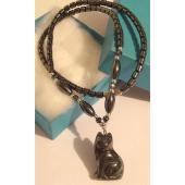 Hematite Sitting Cat Pendant Chain Choker Fashion Necklace